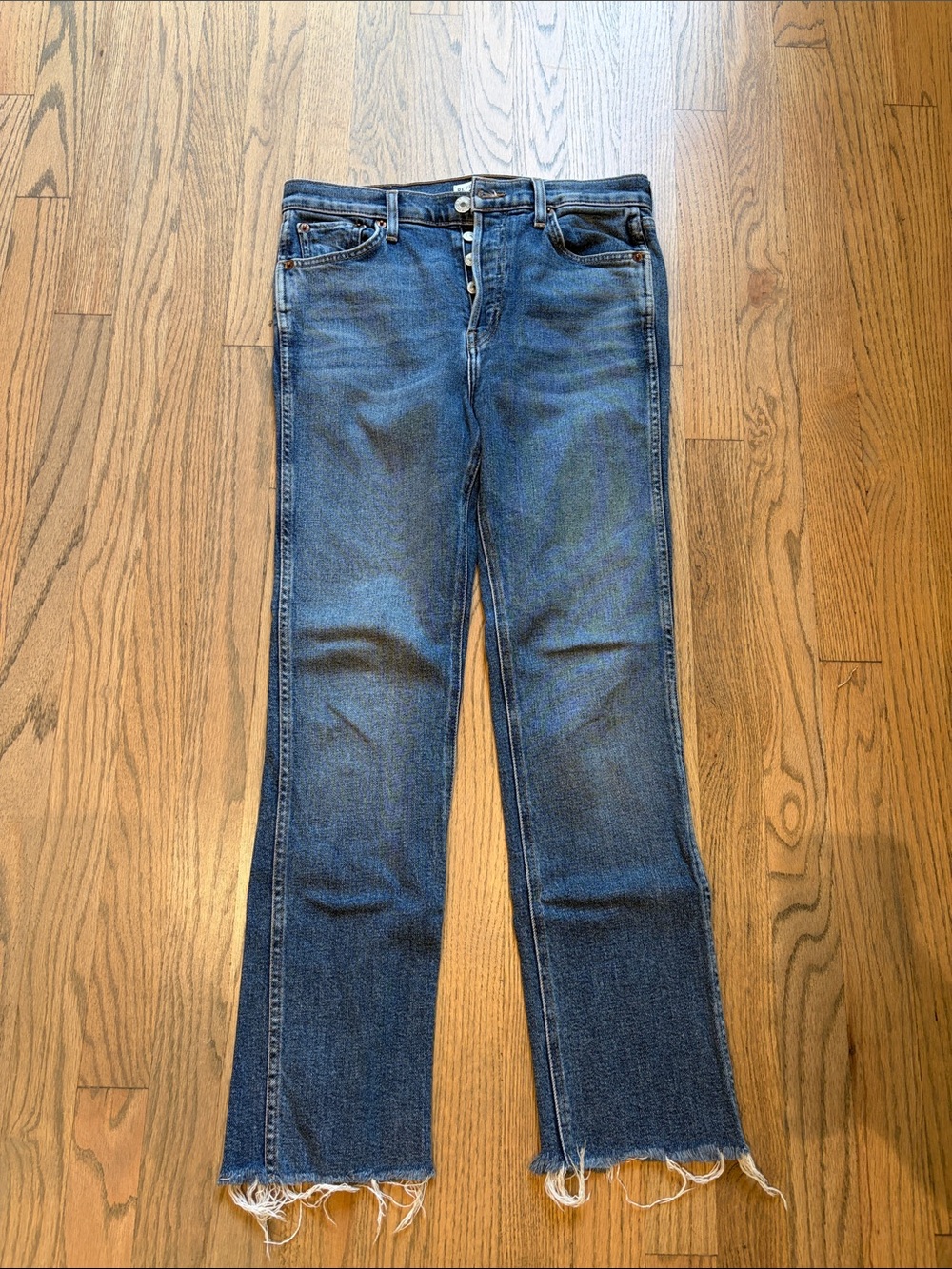 Re/Done Raw-Hem Dark Blue Wide-Leg Jeans